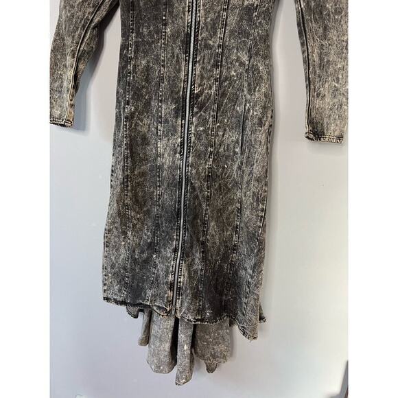 Vintage 80s TD4 by Electra Acid Wash Full Zip Midi Dress with Ruffle back Small - Picture 3 of 11